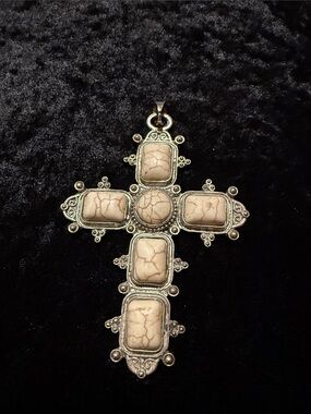 Bohemian Cream Stone Cross Pendant Necklace